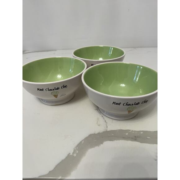 Rae Dunn Magenta "Mint Chocolate Chip" 5.5 " Ceramic Ice Cream Bowls-Set of 3 - Picture 4 of 5
